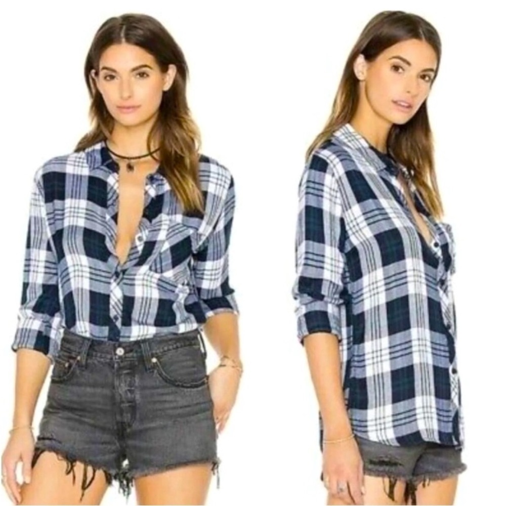 Rails Hunter Indigo Navy Button Down Shirt Plaid Women’s Large